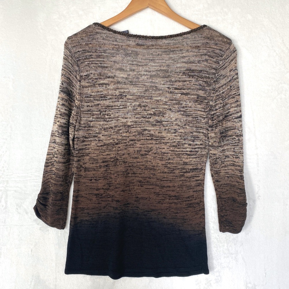 Dana Buchman Ombre Beaded Neckline 3/4 Sleeve Knit Top Women Size L $250 - Picture 2 of 9